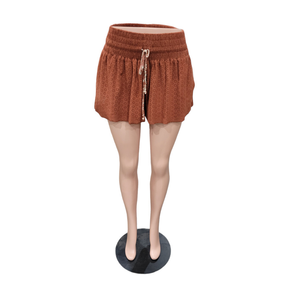 ZARA Faux Veganโ Suede Lasercut Elastic Drawstring Pull On Shorts Size Small